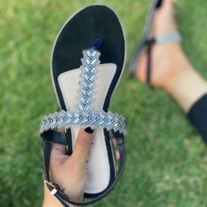 Jewel Rhinestone T-Strap Thong Sandals